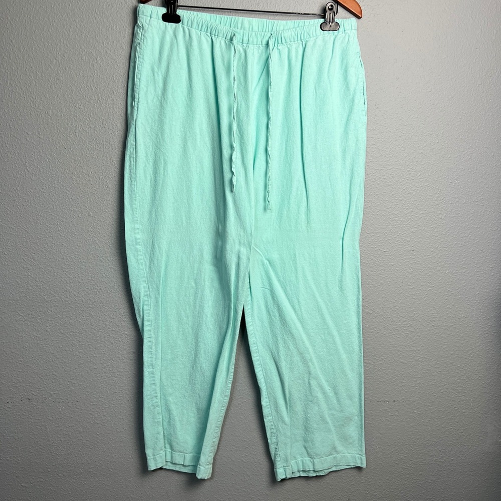 Birch Hill Linen Blend Pants Coastal Chic Grandma Drawstring Waist Mint Green XL